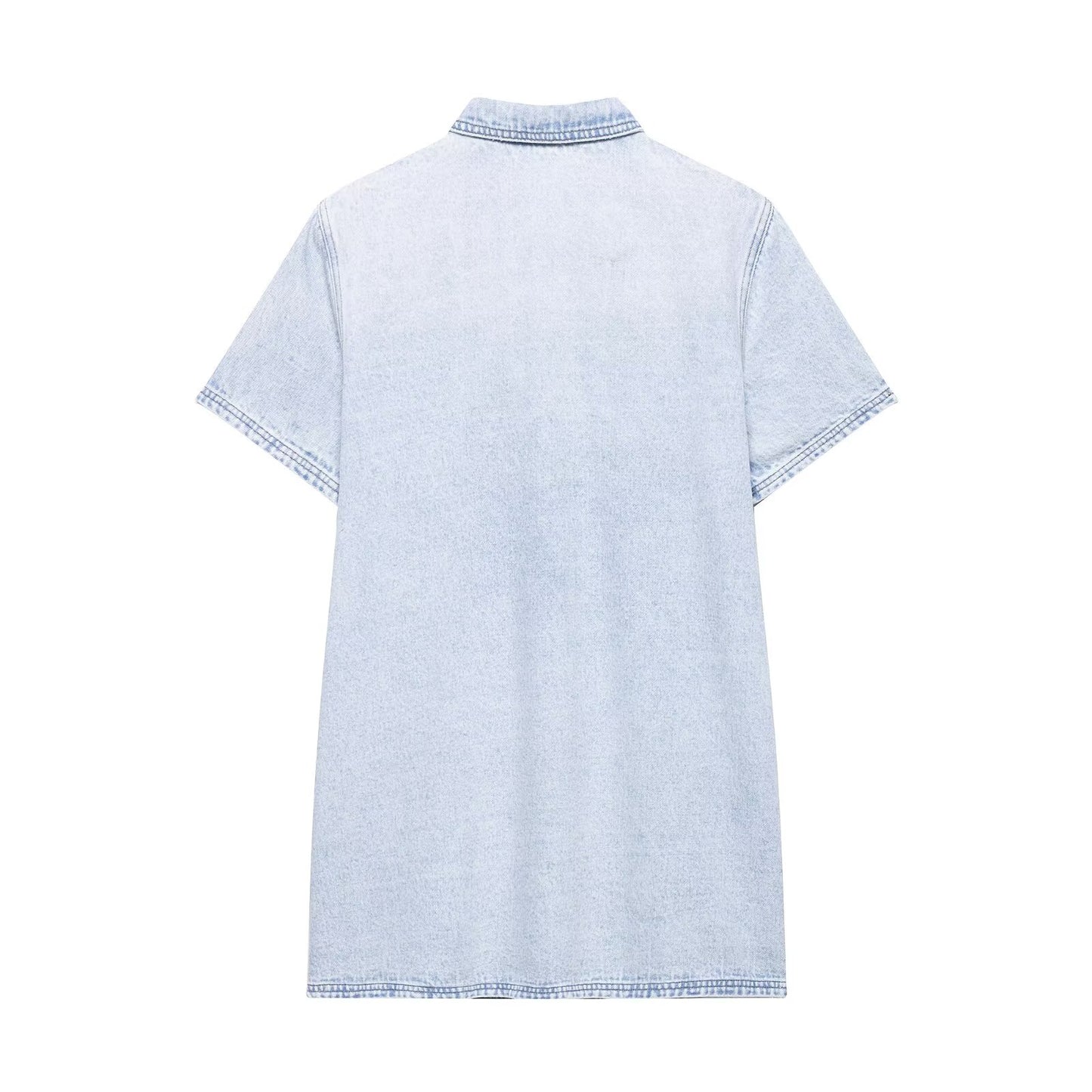 Women's new fashion pocket decoration short sleeved shirt style denim mini dress