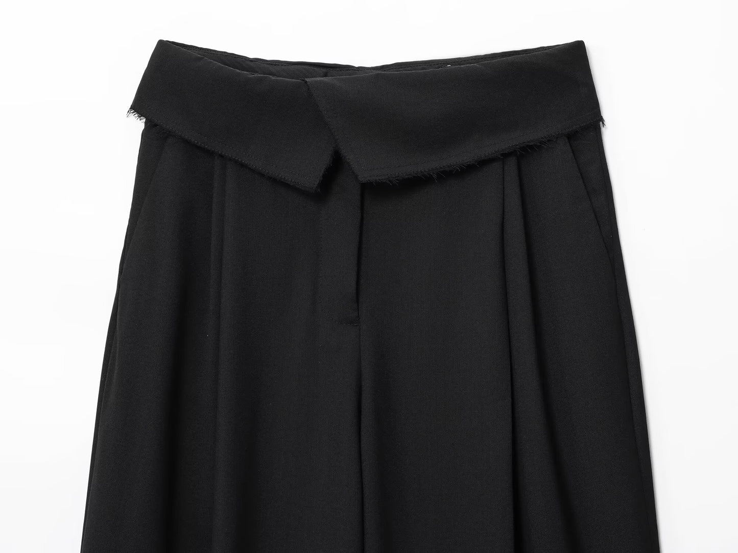 Women's new fashion rolled edge waist design casual pleated pants