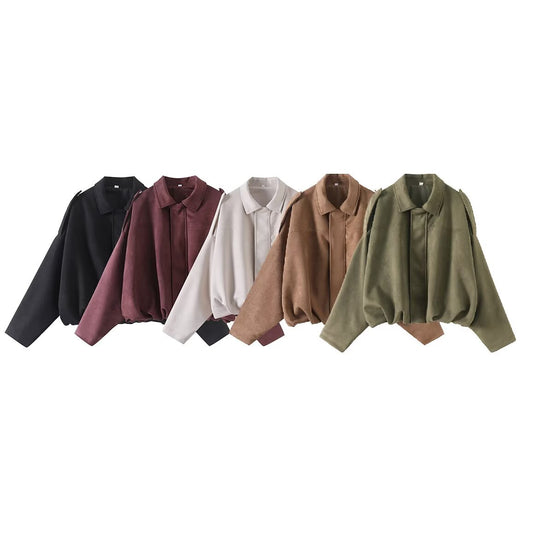 Women's new Fashion suede texture loose casual long sleeved shirt jacket coat