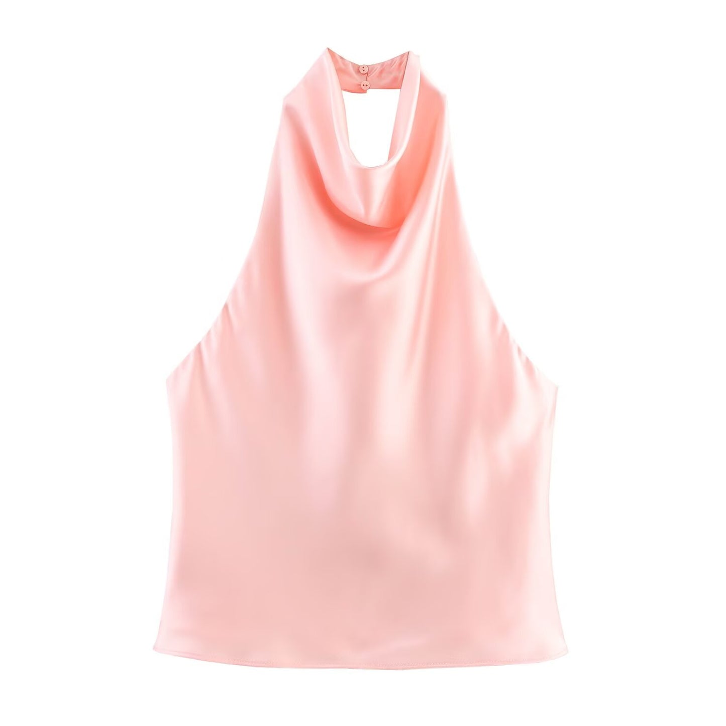 Women's 2025 new fashion satin texture sleeveless hanging neck collar top