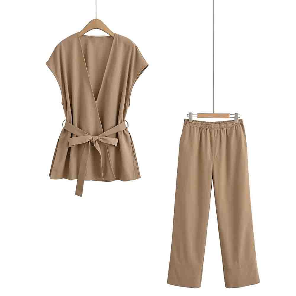 suit Women's 2 pieces New Fashion with Belt sleeveless V-neck vest + Pants sui