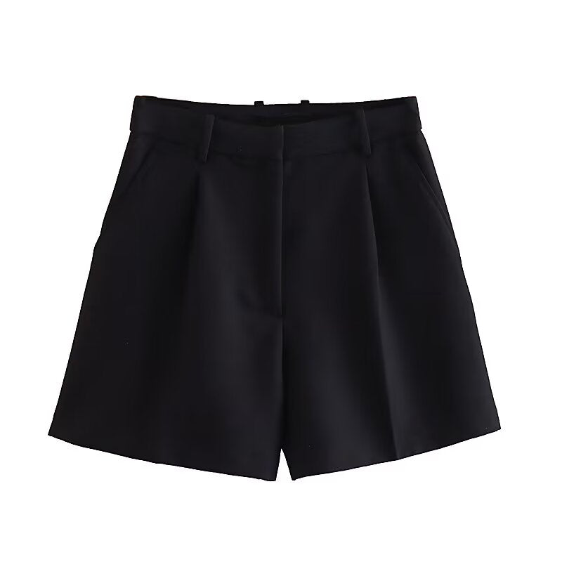 Ladies' new fashion pleated design casual side pocket high waisted shorts