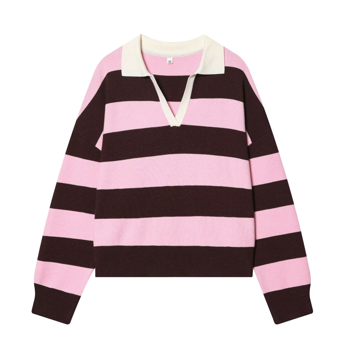 Women's casual striped knitted polo shirt