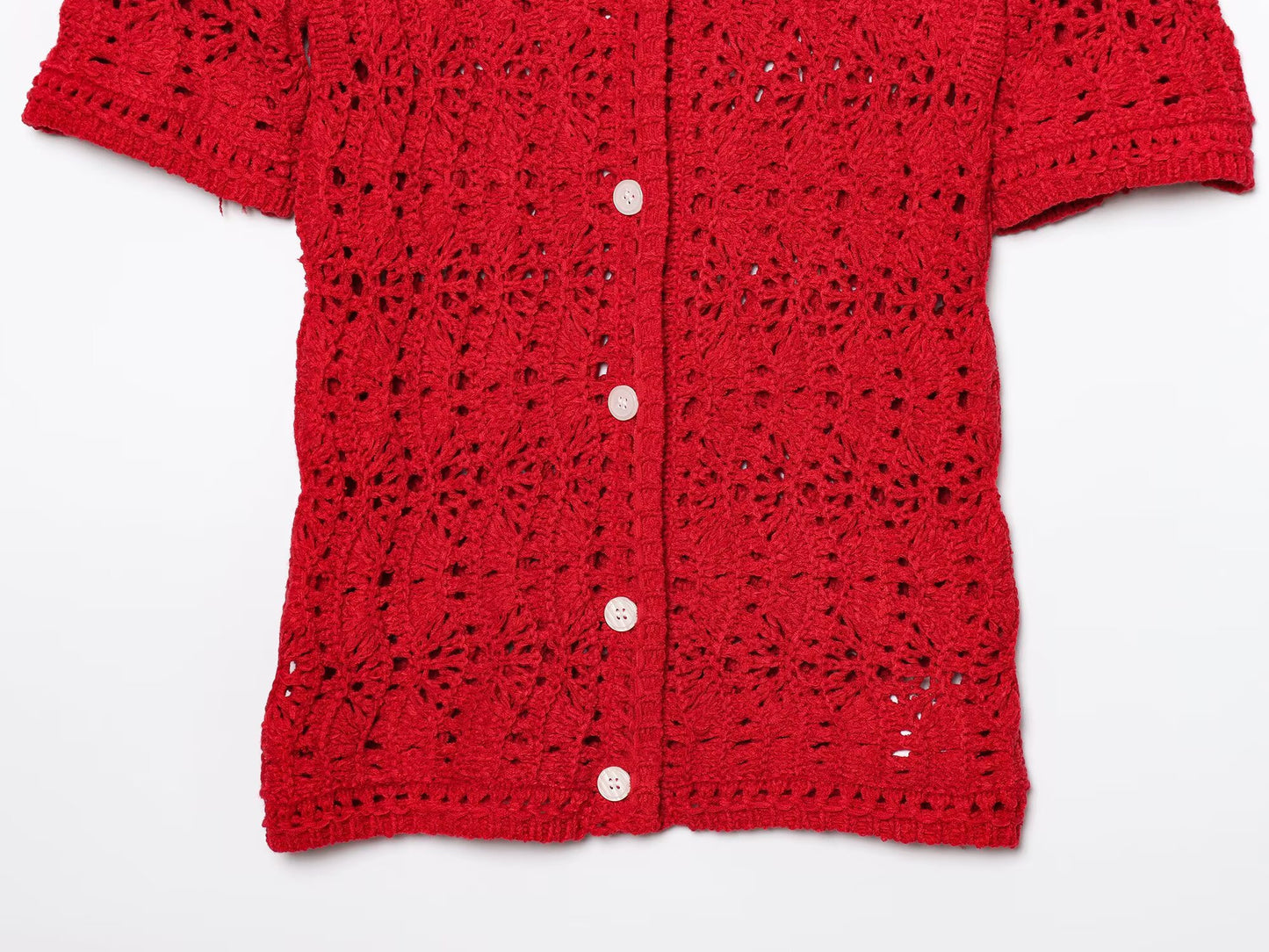 Women's New Fashion Casual Single breasted Short sleeved Hollow Knitted Coat