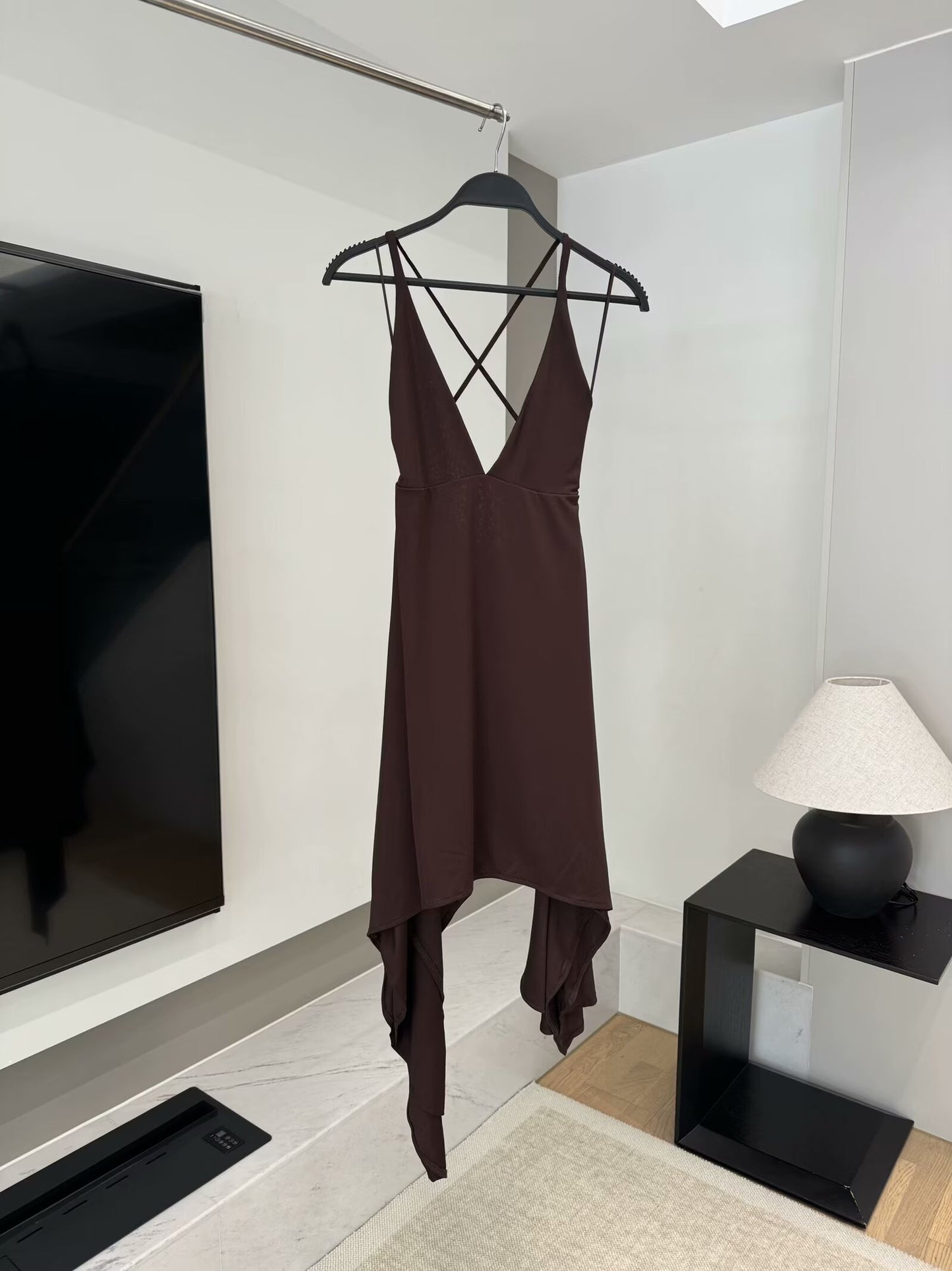 Women's new chic fashion asymmetrical hem tulle suspender MIDI dress retro sleeveless women's dress