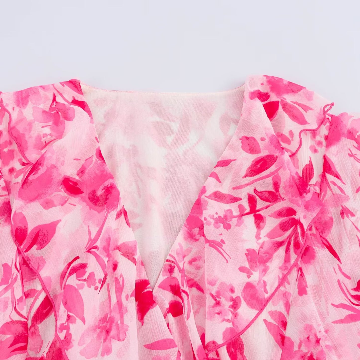 Women's new chic fashion With Belt casual layered decoration print V-neck MIDI dress retro long sleeved women's dress