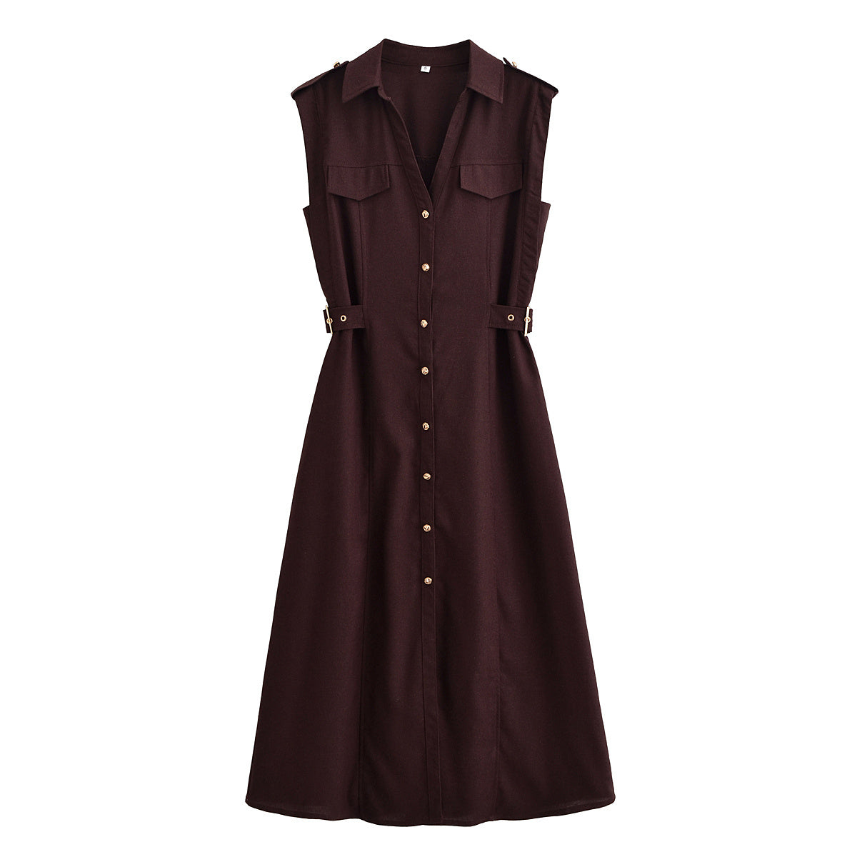 Women's new fashion Casual Linen Blended Shirt Style Midi Dress Retro Sleeveless Women's Dress