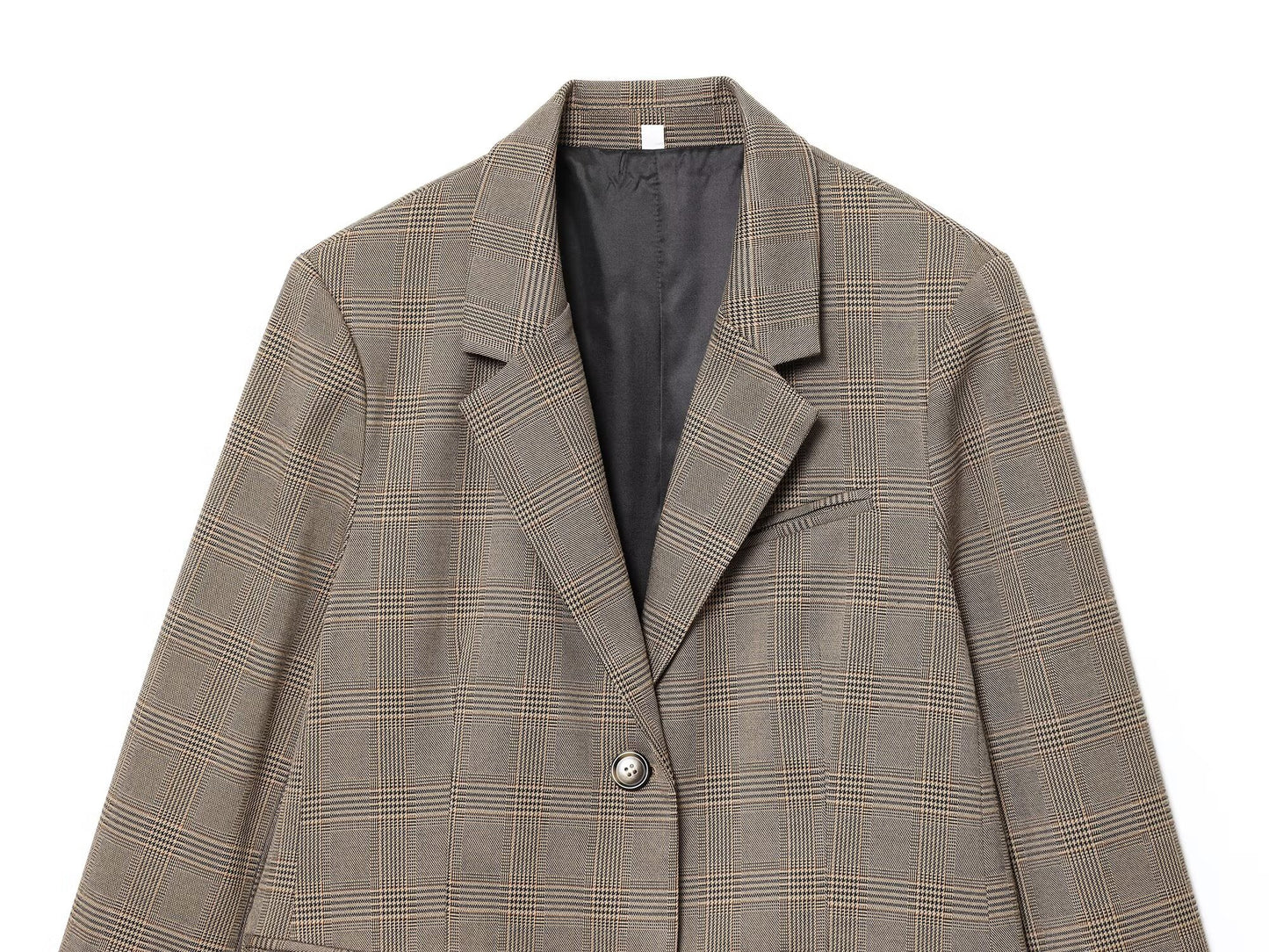 Women's new fashion loose single breasted linen blended plaid suit jacket