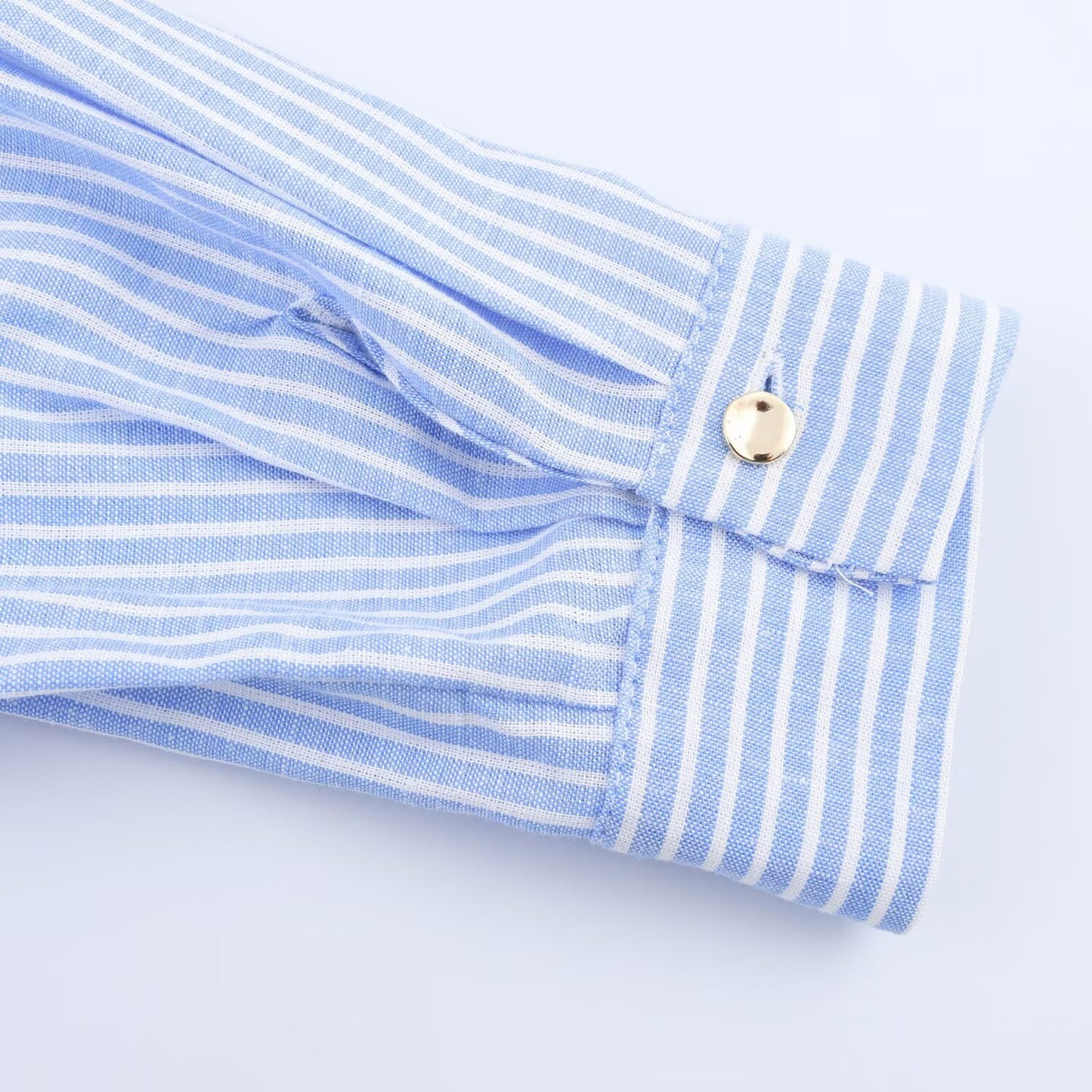 Women's new fashion casual single breasted linen blended striped shirt