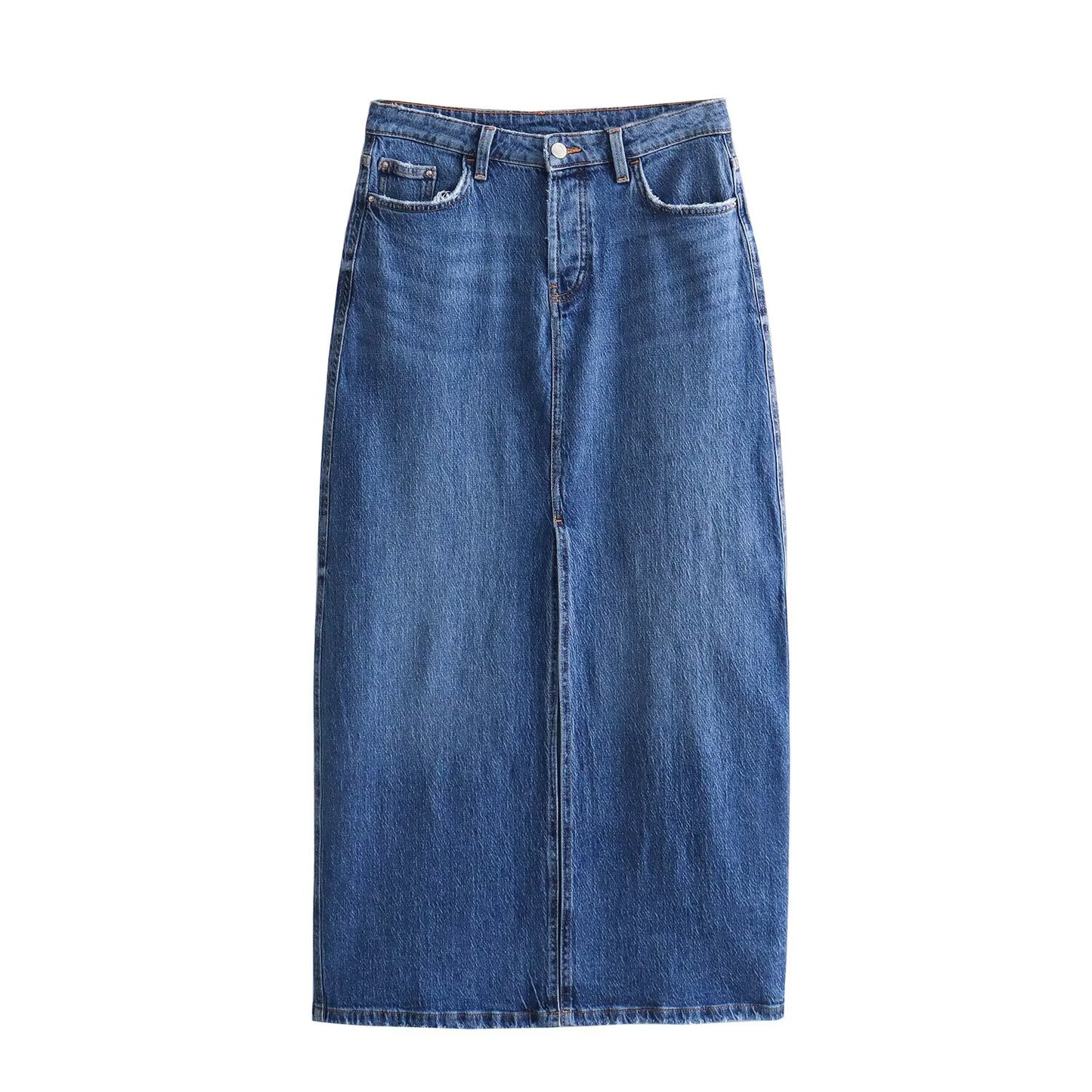 Women's new fashion Split design casual side pocket high waisted denim Midi skirt