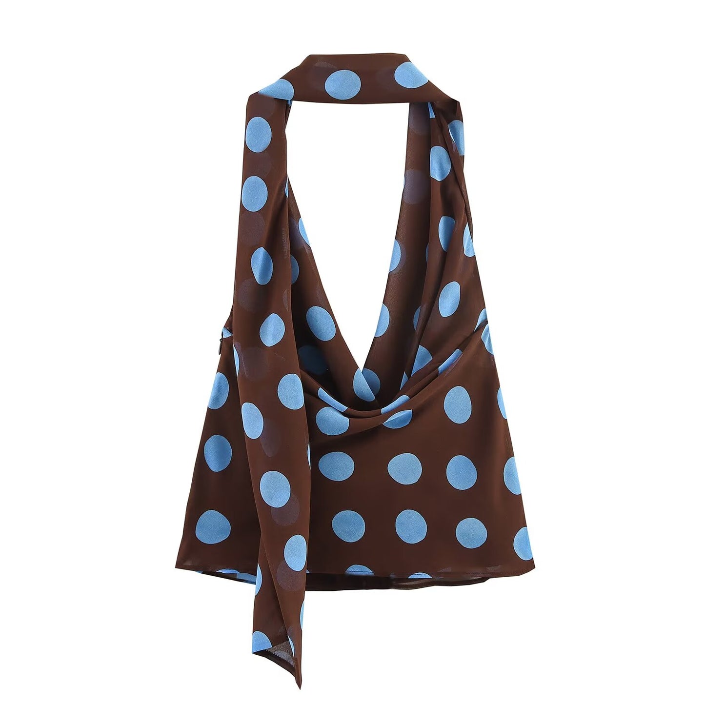 suit Women's 2 pieces new fashion with scarf polka dot print hanging neck top+Skirts suit