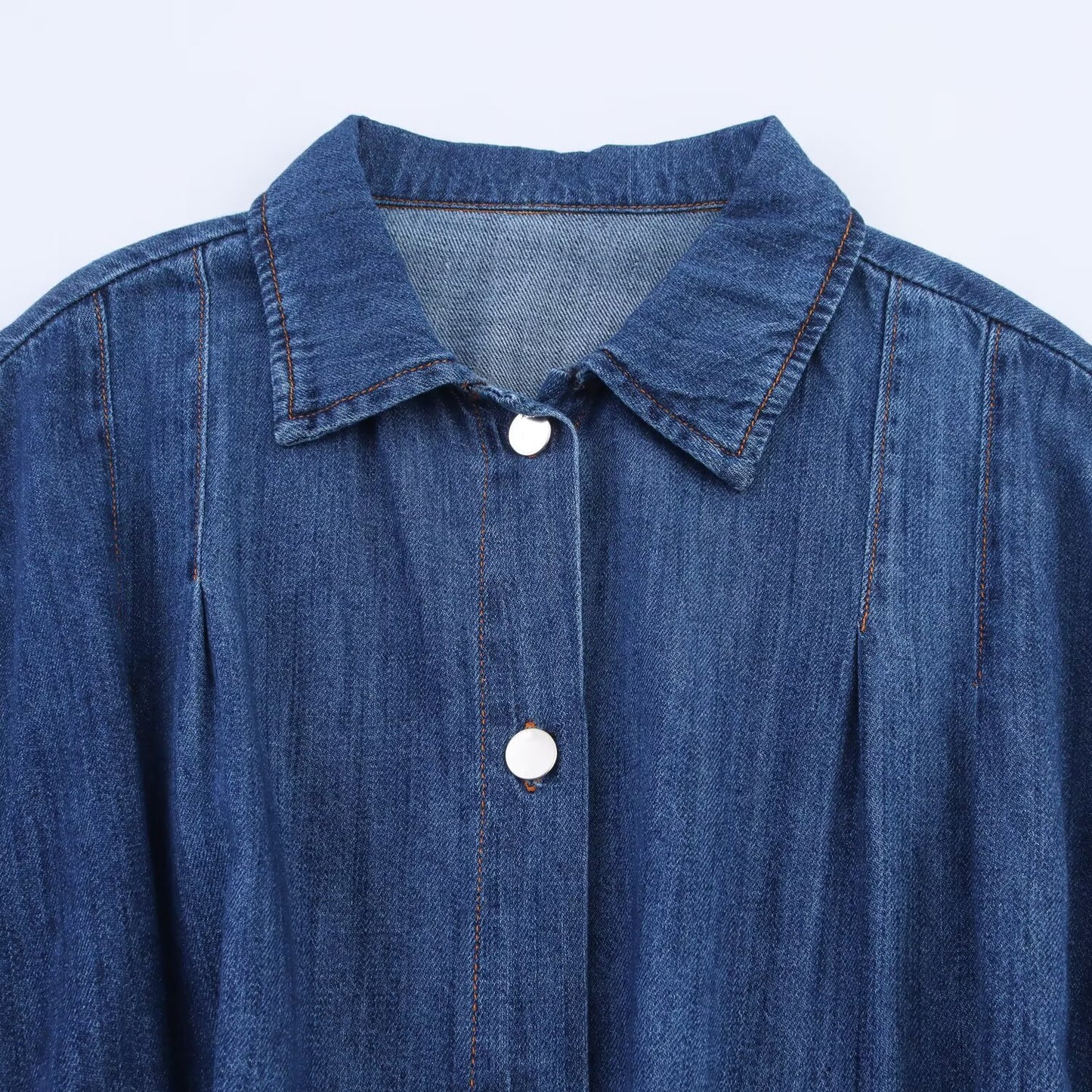 women's New Fashion with Belt short sleeved denim MIDI dress