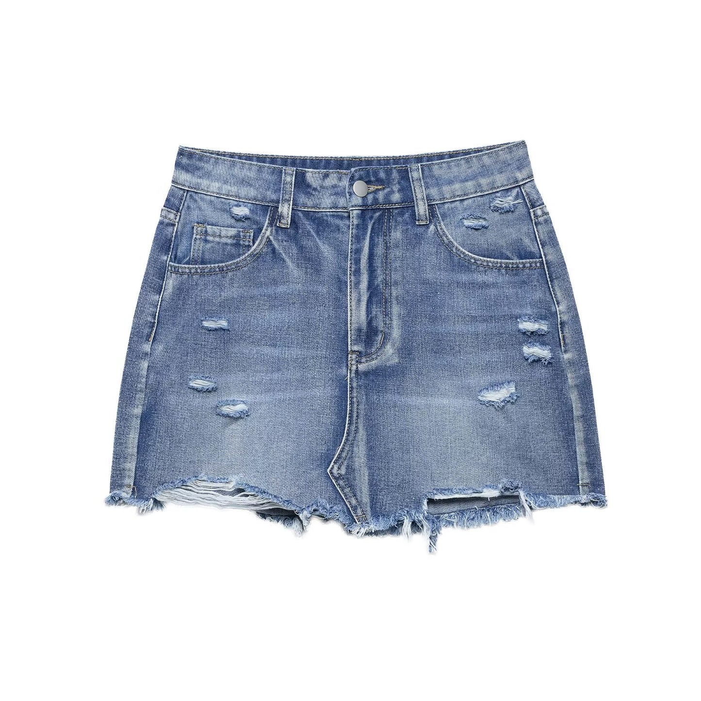 Women's new fashion Broken hole decorative slim high waisted denim mini skirt