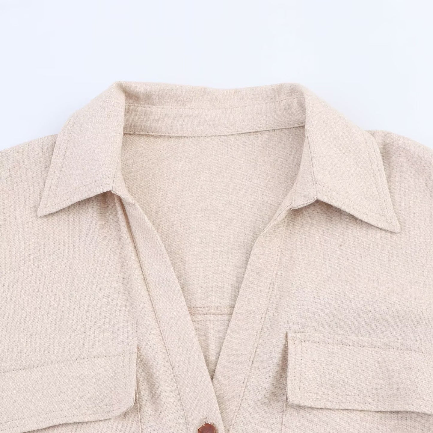 Women's New Chic Fashion With Belt Linen Blended Mini Dress Retro Short Sleeve Button up Women's Dress