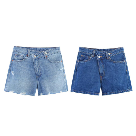 Women's new fashion Side pockets casual versatile high waisted denim shorts
