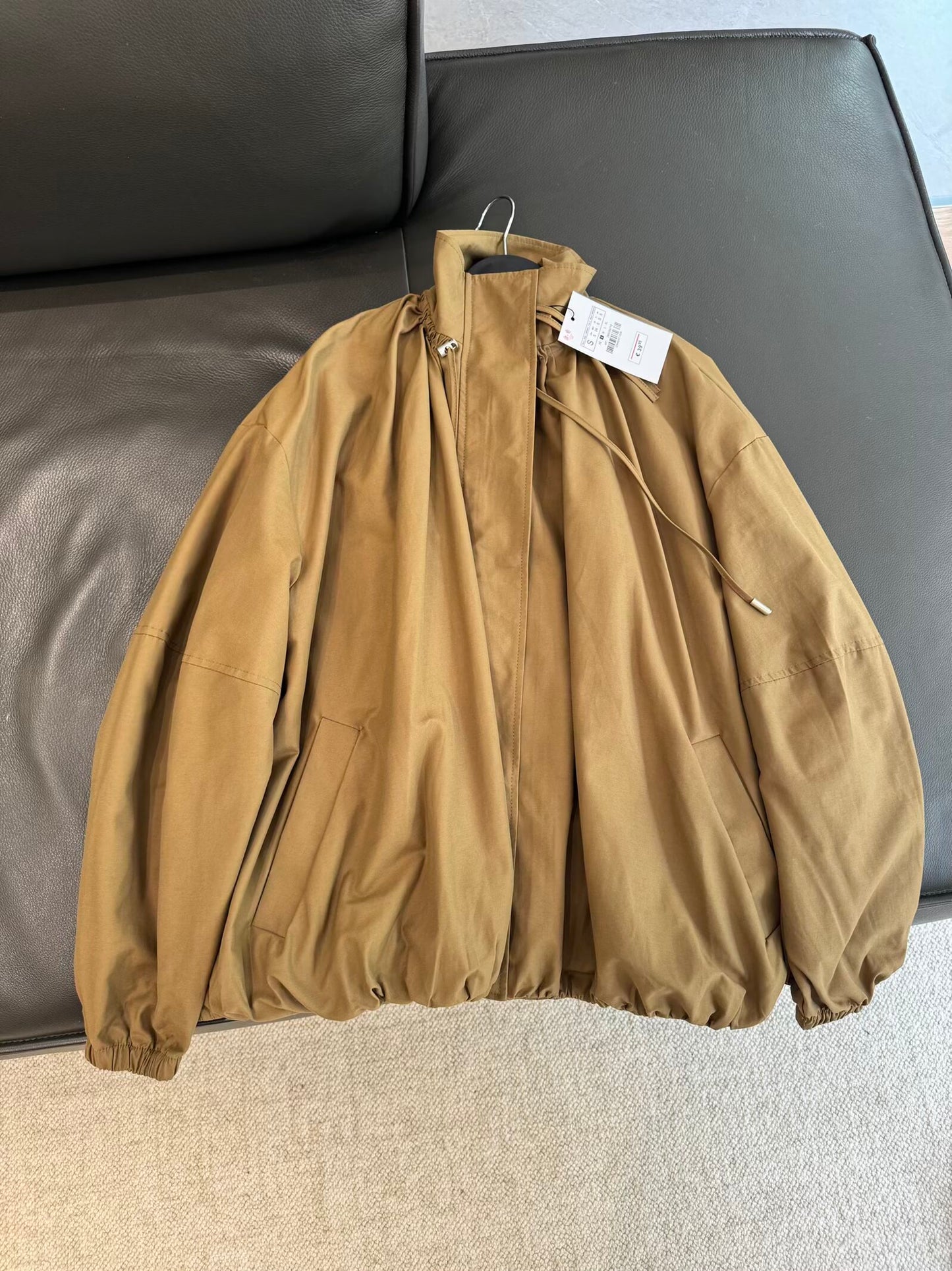 Women's new fashion loose stand collar pleated flight jacket Coat