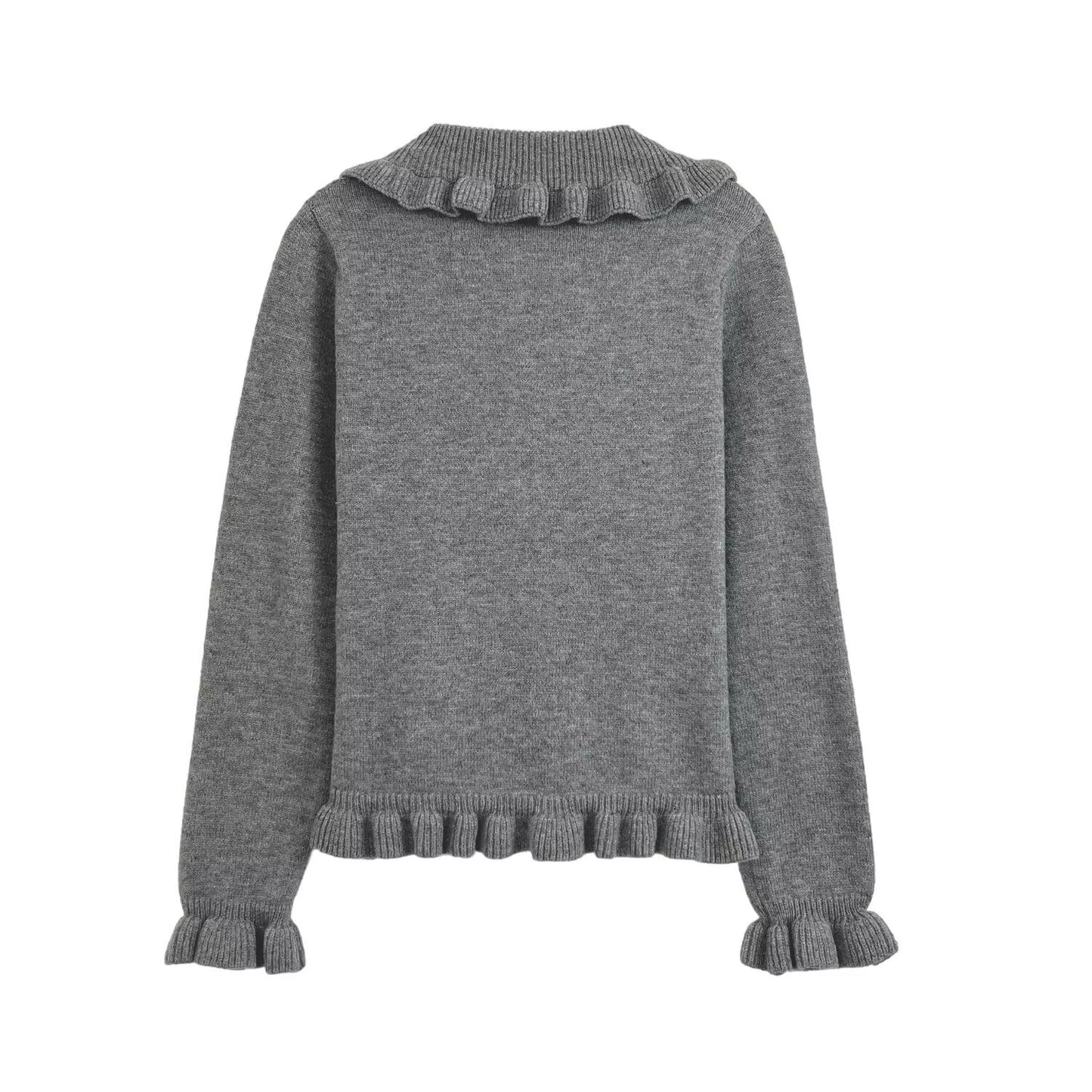 Women's new fashion layered decoration lapel long sleeved knitted cardigan