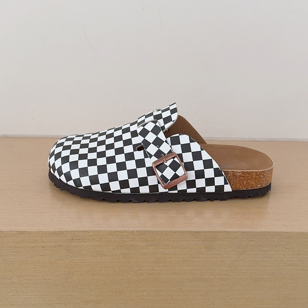 Women's 2026 new leisure cork checkerboard semi-trailer slippers