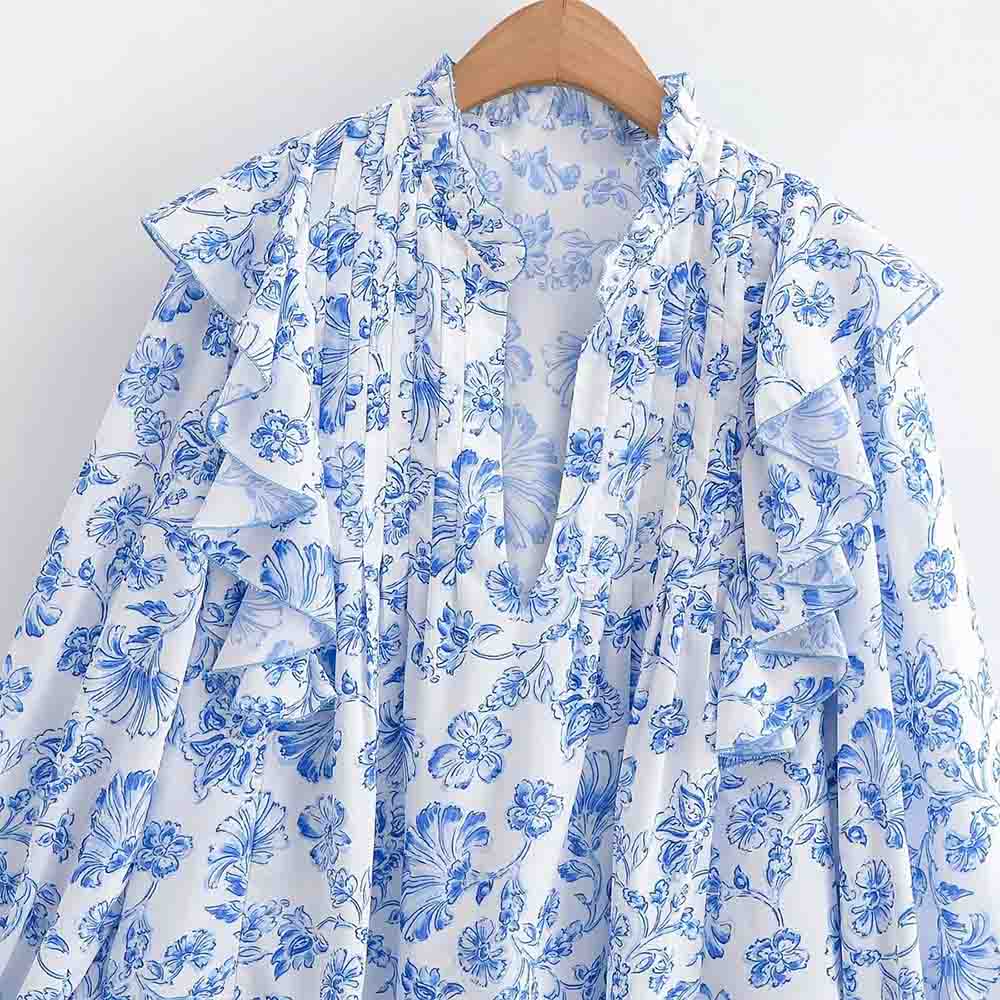 Women's New fashion layered decoration long sleeved printed shirt