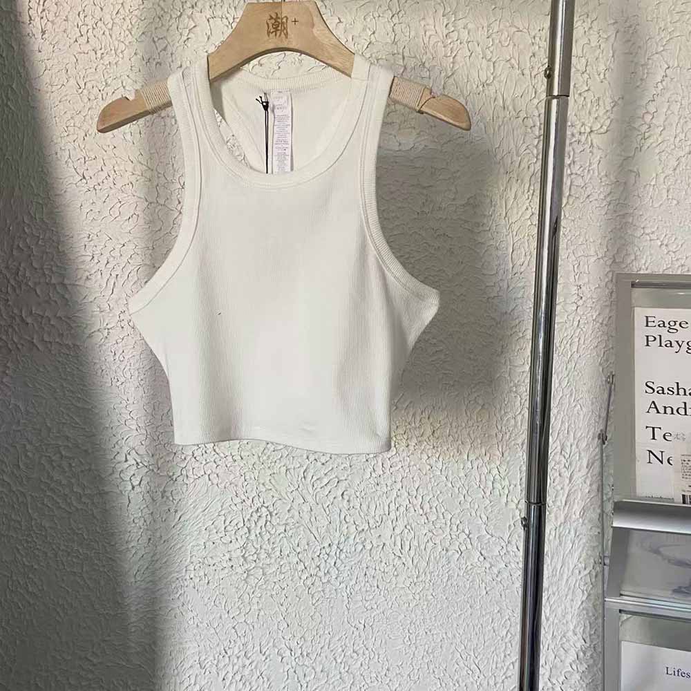 Women's new fashion Joker short yoga clothing sports vest knitted thread fitness running back sling top.