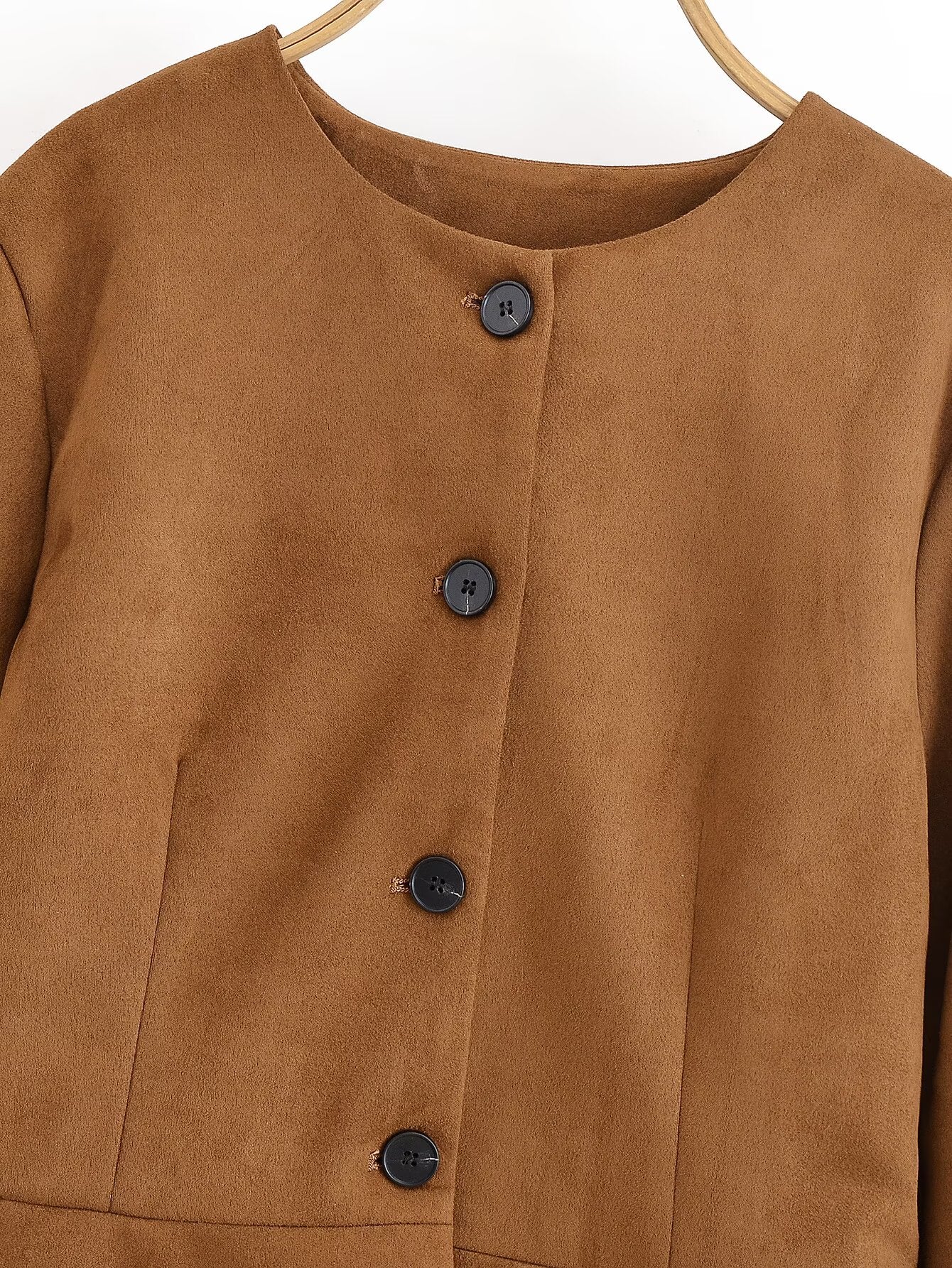 Women's autumn fashion short O-Neck suede jacket Coat