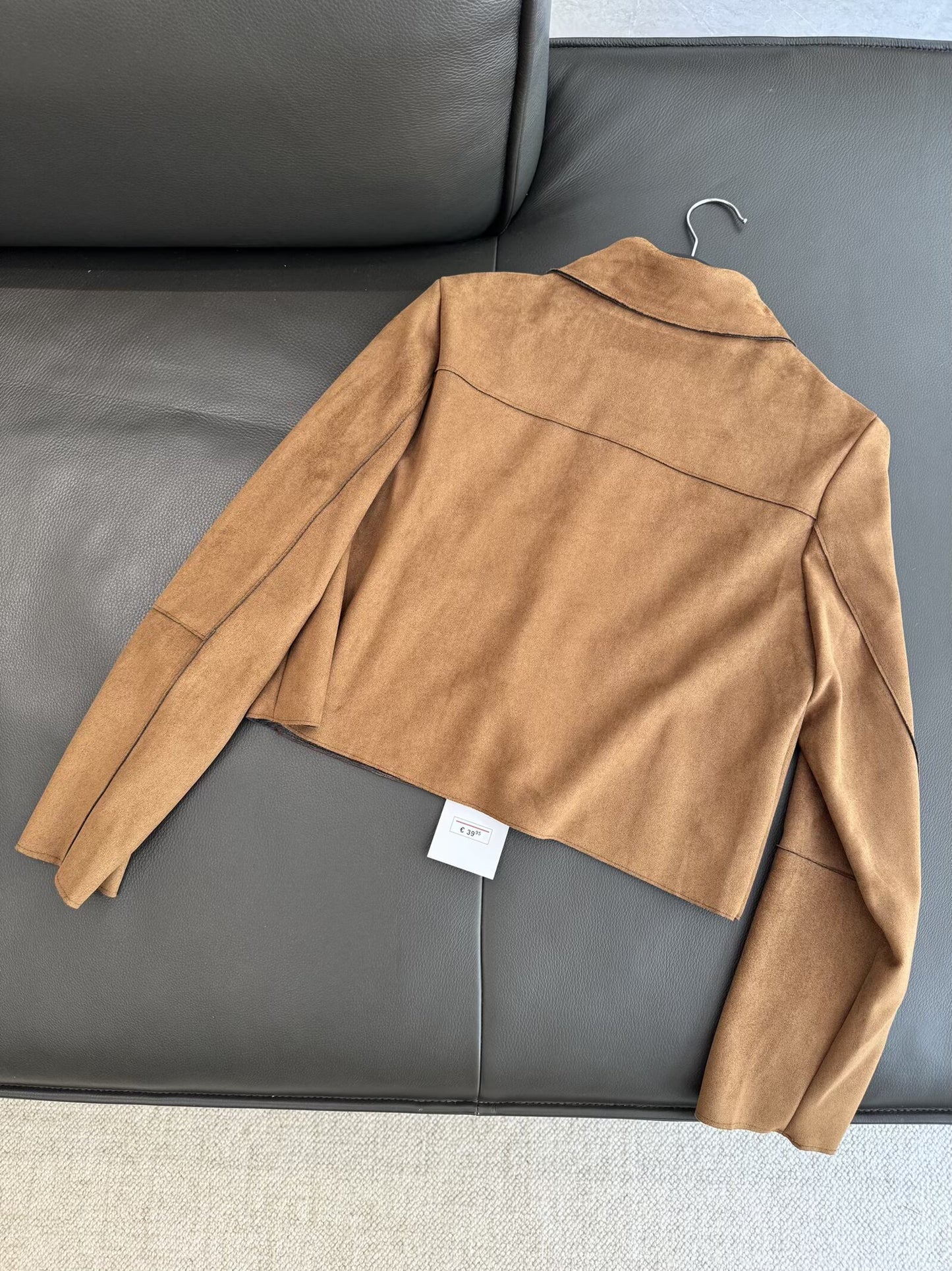 Women's 2025 fashion anti suede Leather effect short zipper jacket Coat