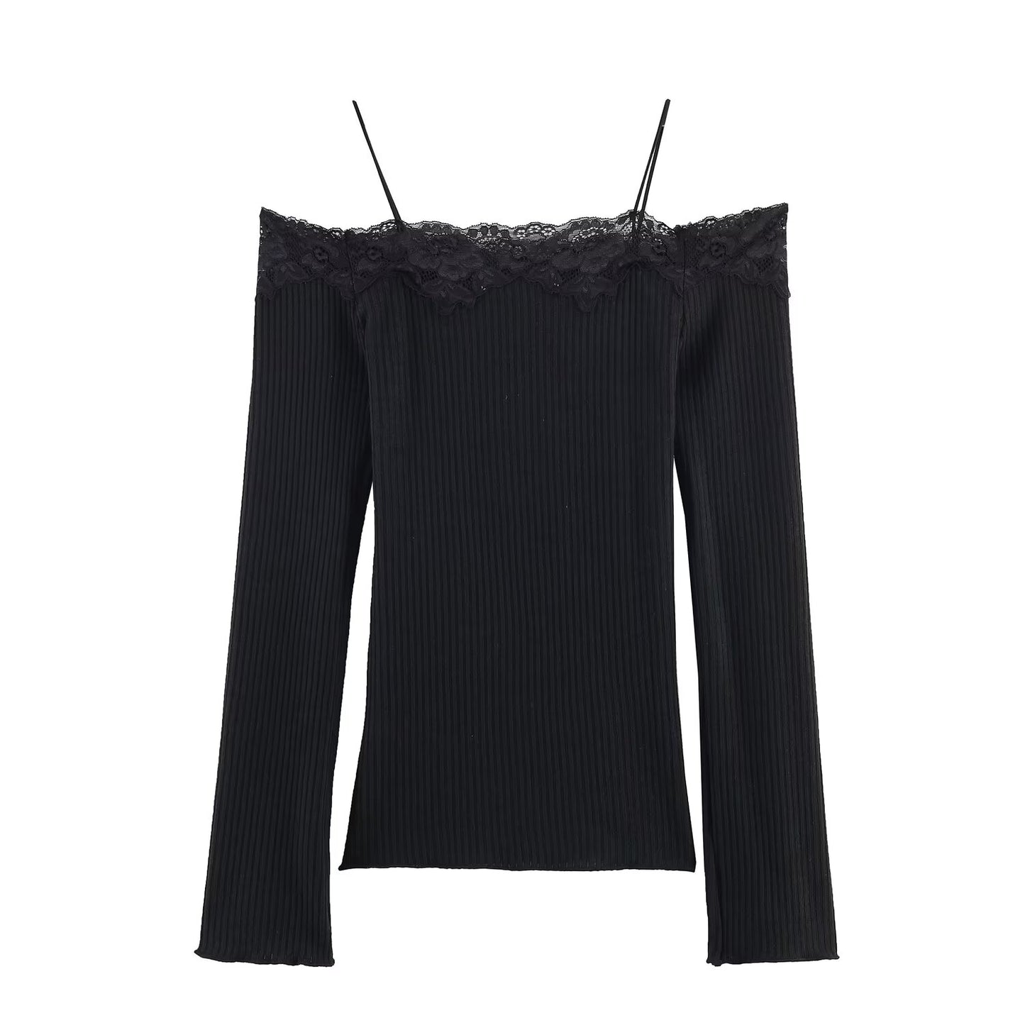 Women's off shoulder long sleeved patchwork T-shirt