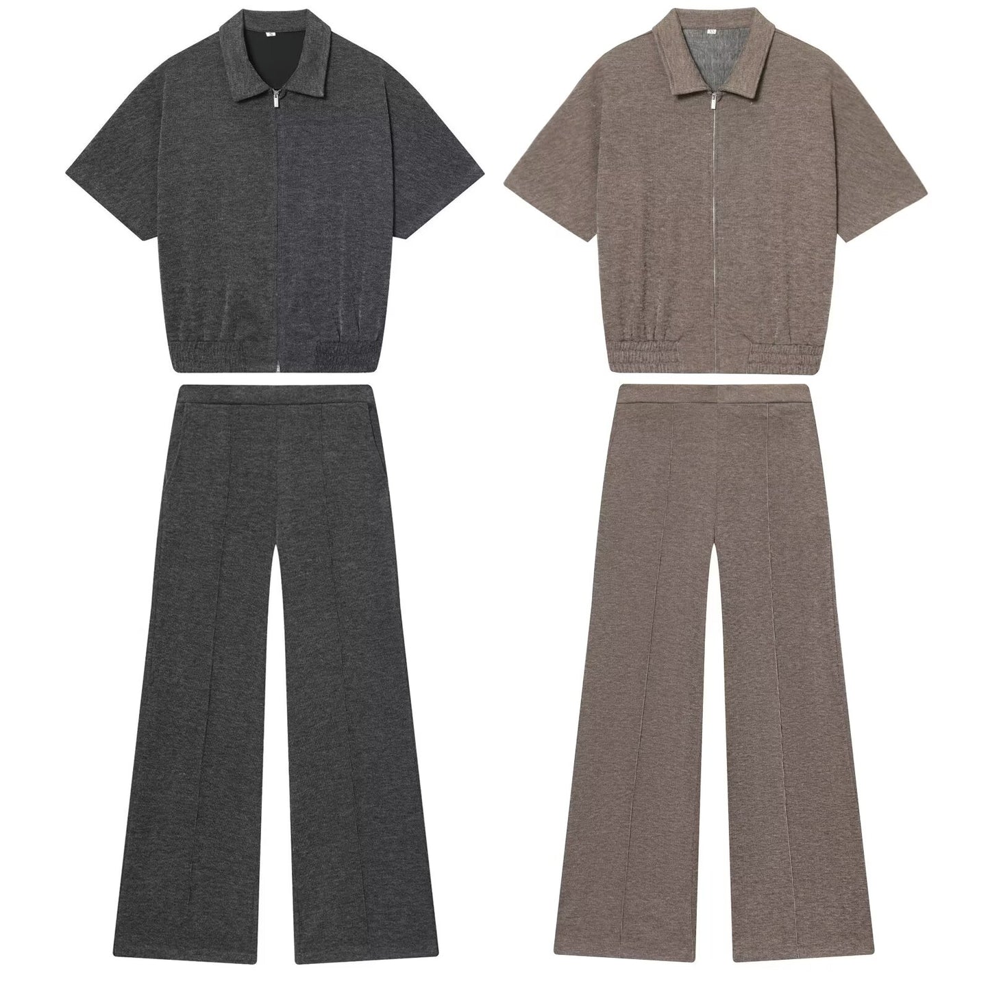 suit Women's 2 pieces soft textured short sleeved zipper top+Pants