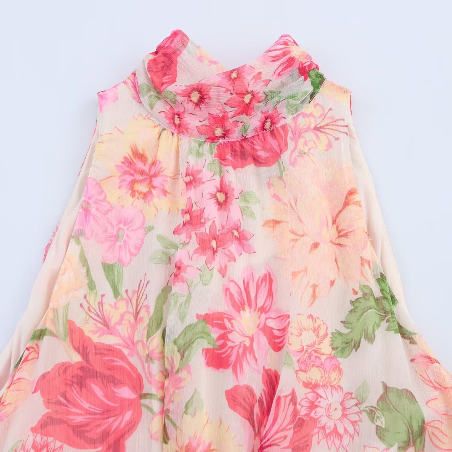 Women's' New Fashion With Belt Sleeveless Flower Printed Midi Dress