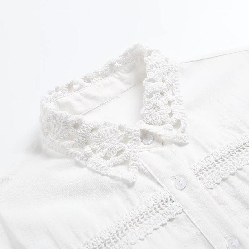 Women's new fashion casual single breasted long sleeved lace patchwork shirt+Shorts Women's suit