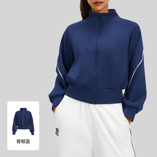 Women's autumn and winter contrast striped fleece yoga jacket