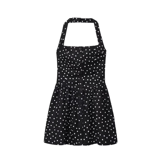 Women's summer fashion polka dot print hanging neck mini dress