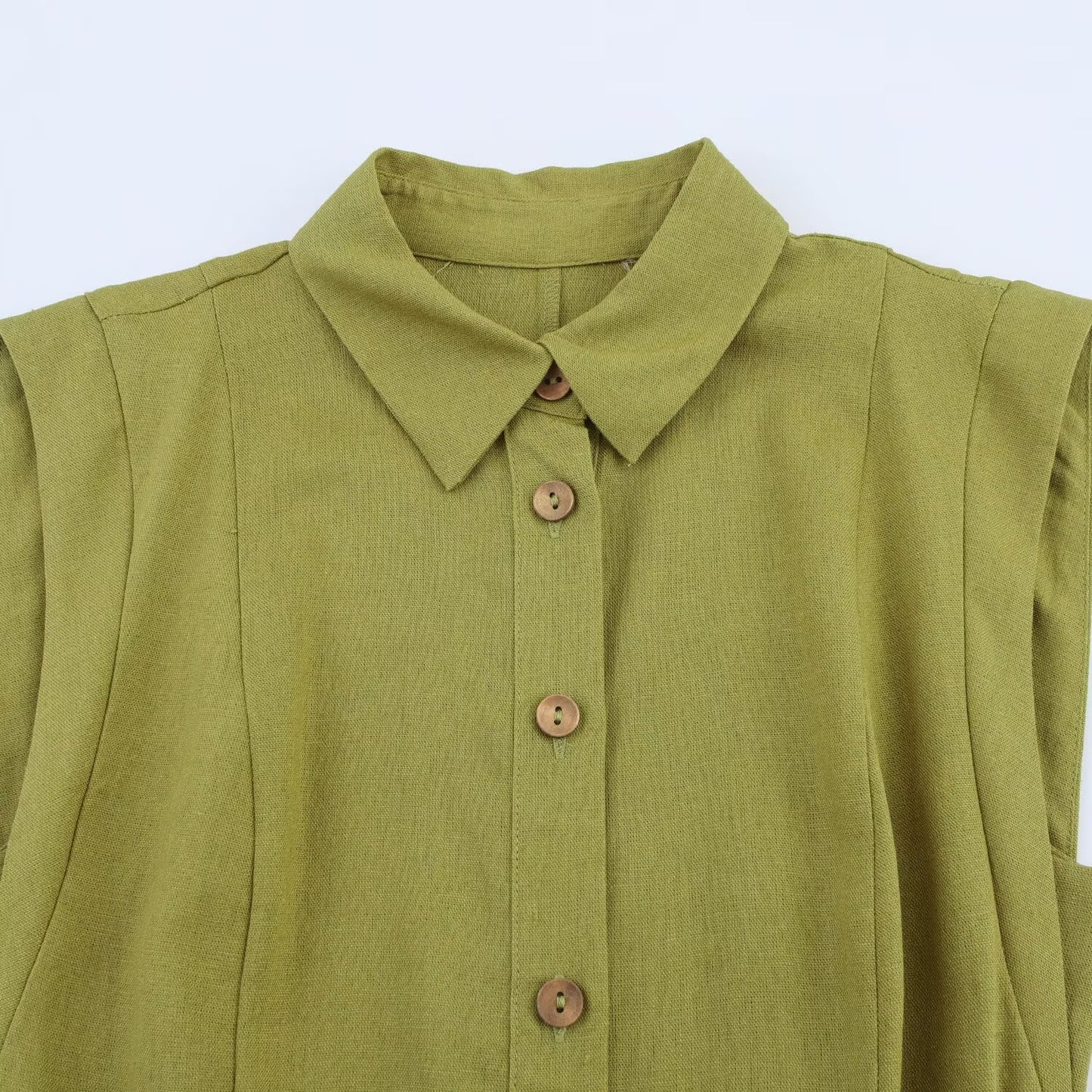 Women's new chic fashion With Belt slim single breasted linen blend shirt style mini dress retro sleeveless women's dress