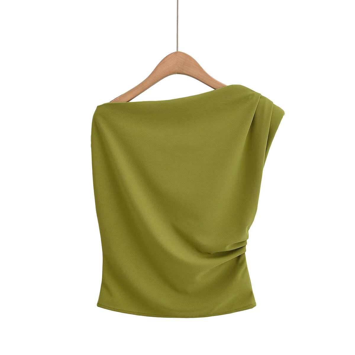 Women's new fashion multi-color knitted sloping shoulder collar pleated top