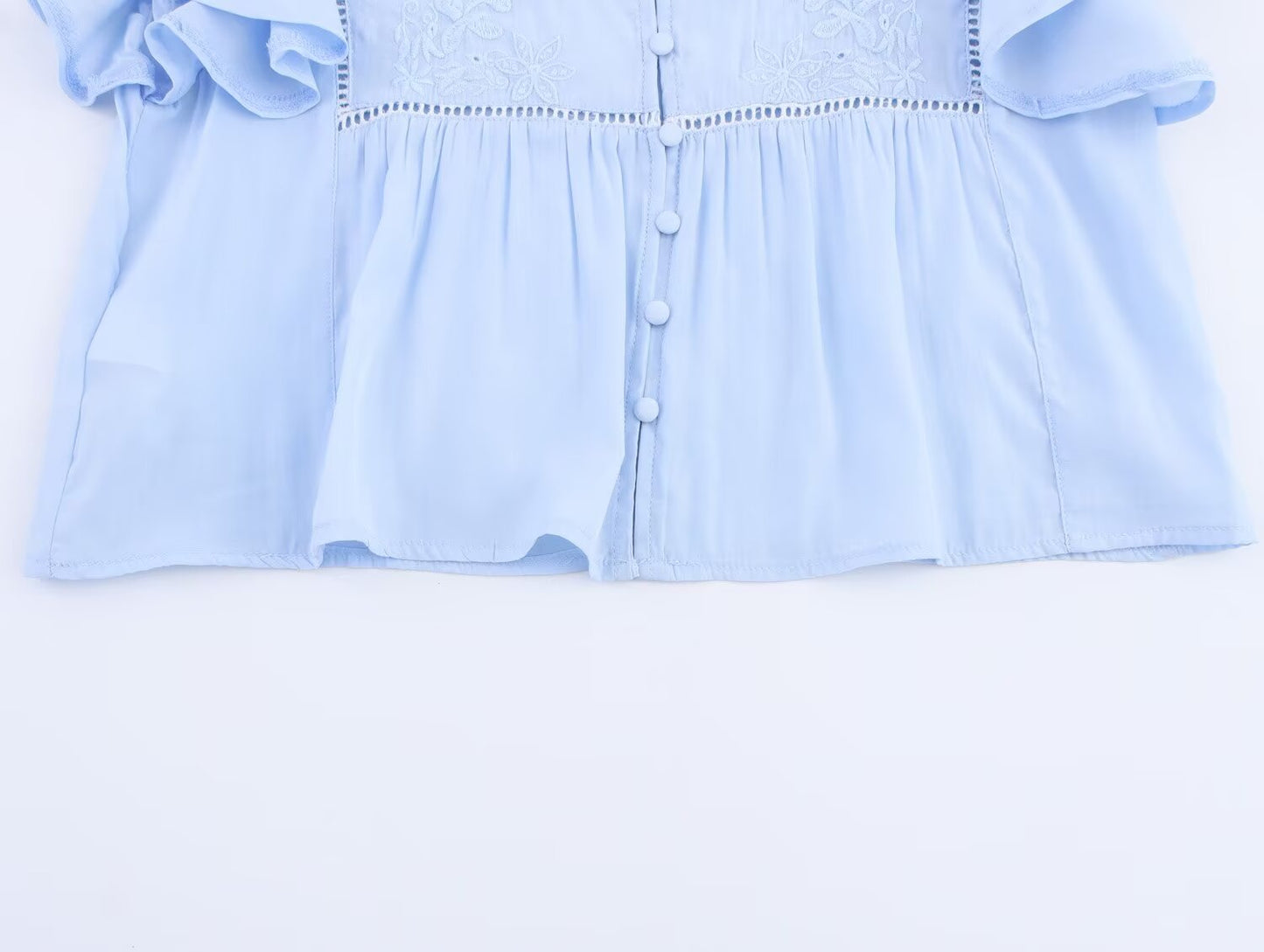 Women's new fashion layered decoration short sleeved embroidered shirt