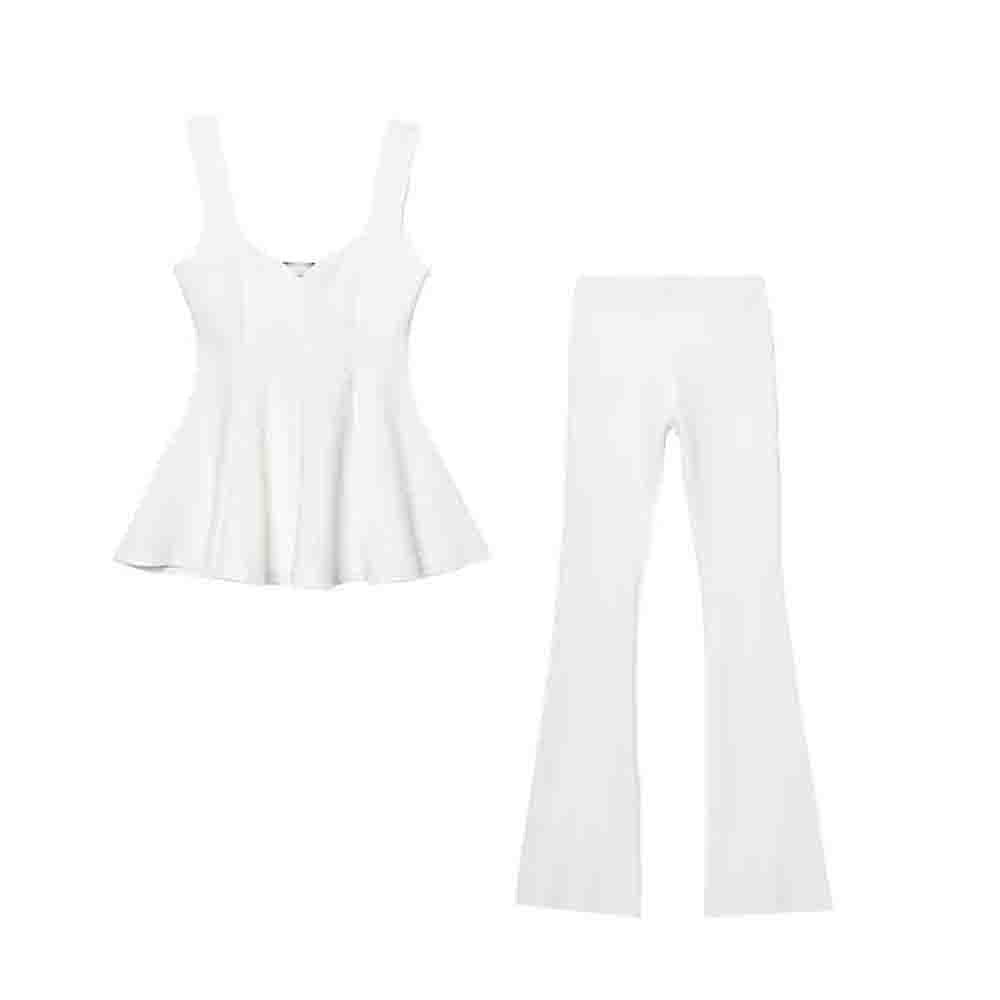 Women's new fashion short skirt style hem elastic slim wide shoulder strap top+Pants Women's suit