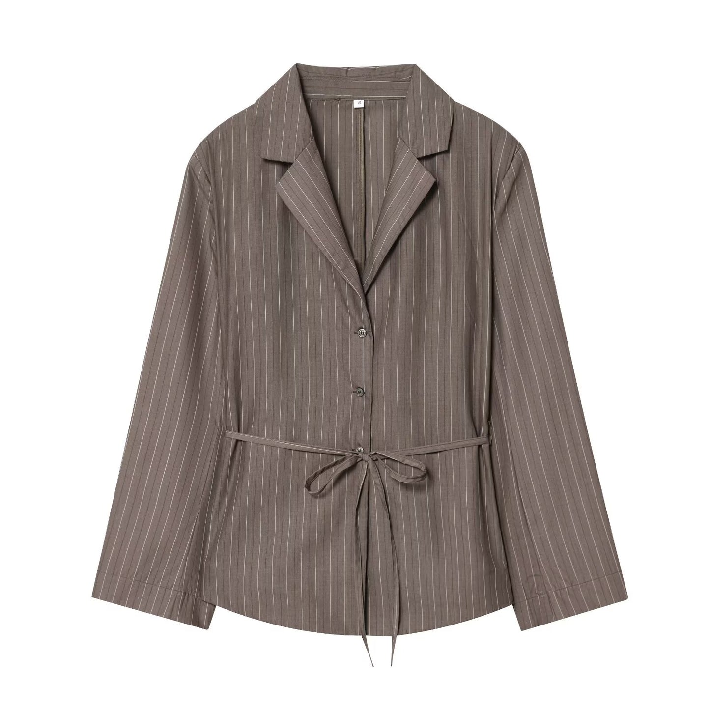 Women's New Fashion With Belt Loose Shoulder Pads Striped Suit Coat+Pants Suit