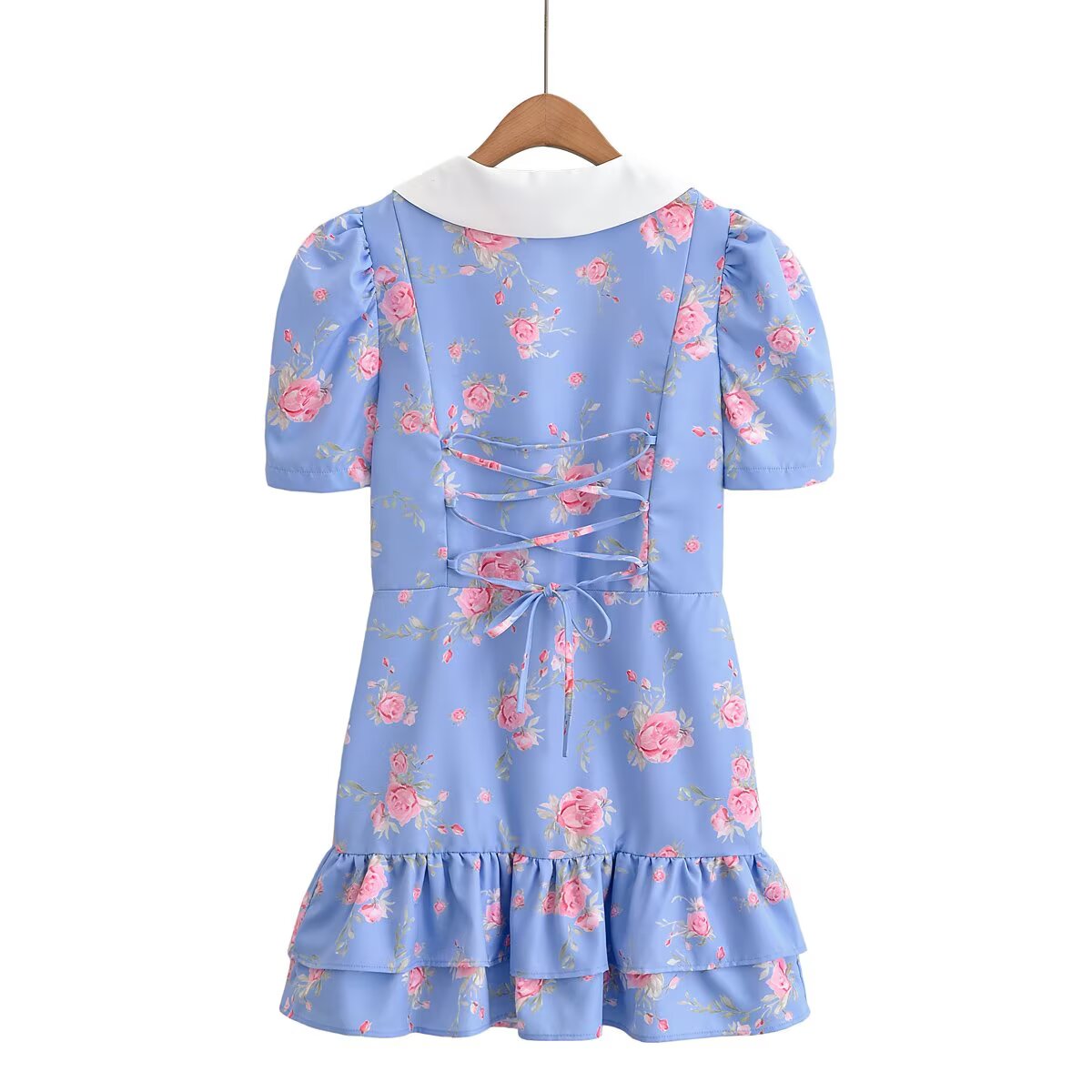 Women's Sweet Fashion Bubble Short Sleeve Flower Printed Mini Dress