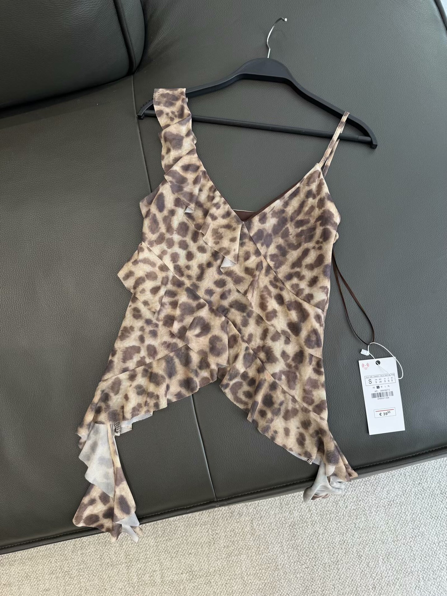 Women's 2025 new fashion layered decoration printed tulle suspender top