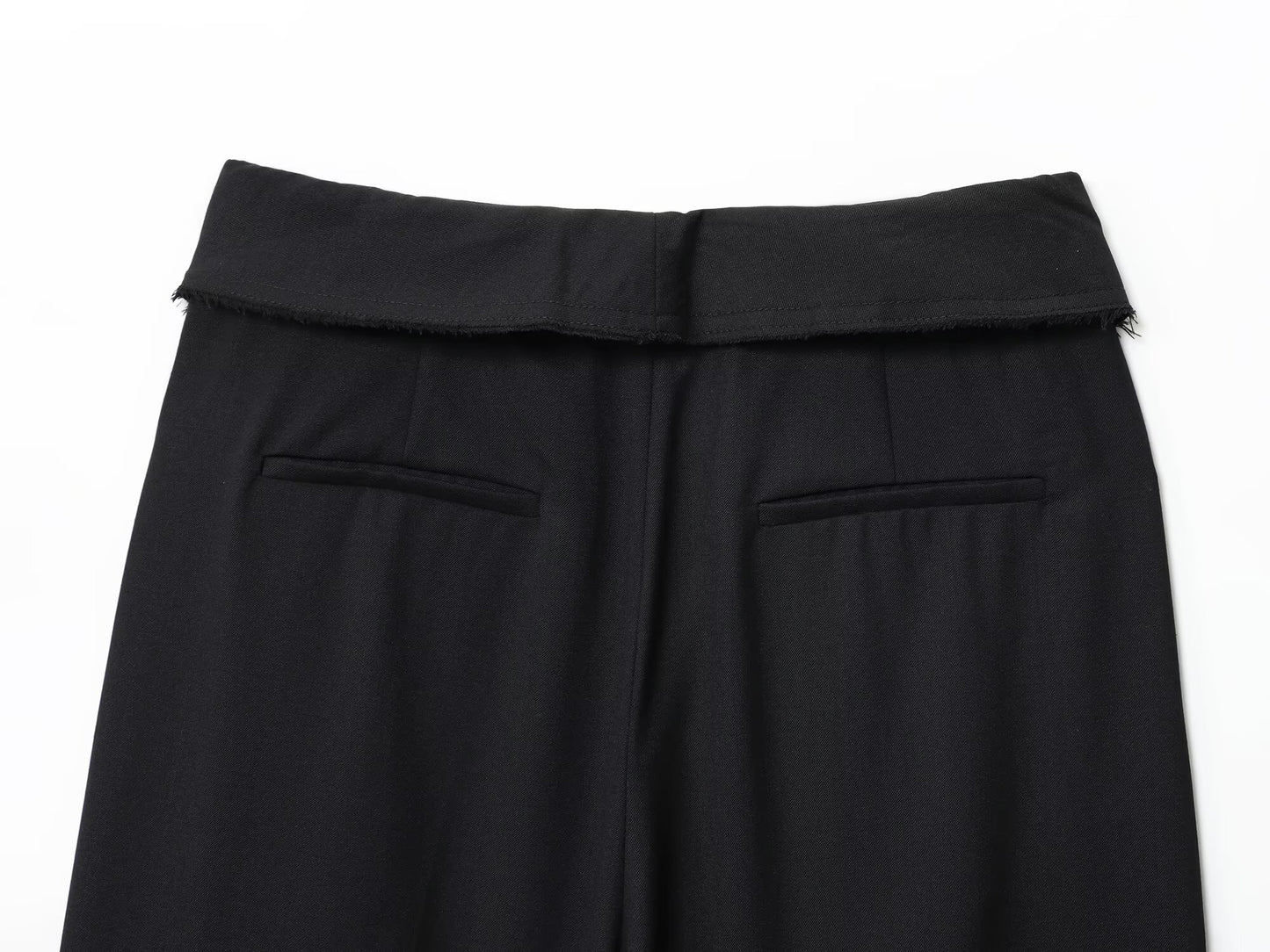 Women's new fashion rolled edge waist design casual pleated pants