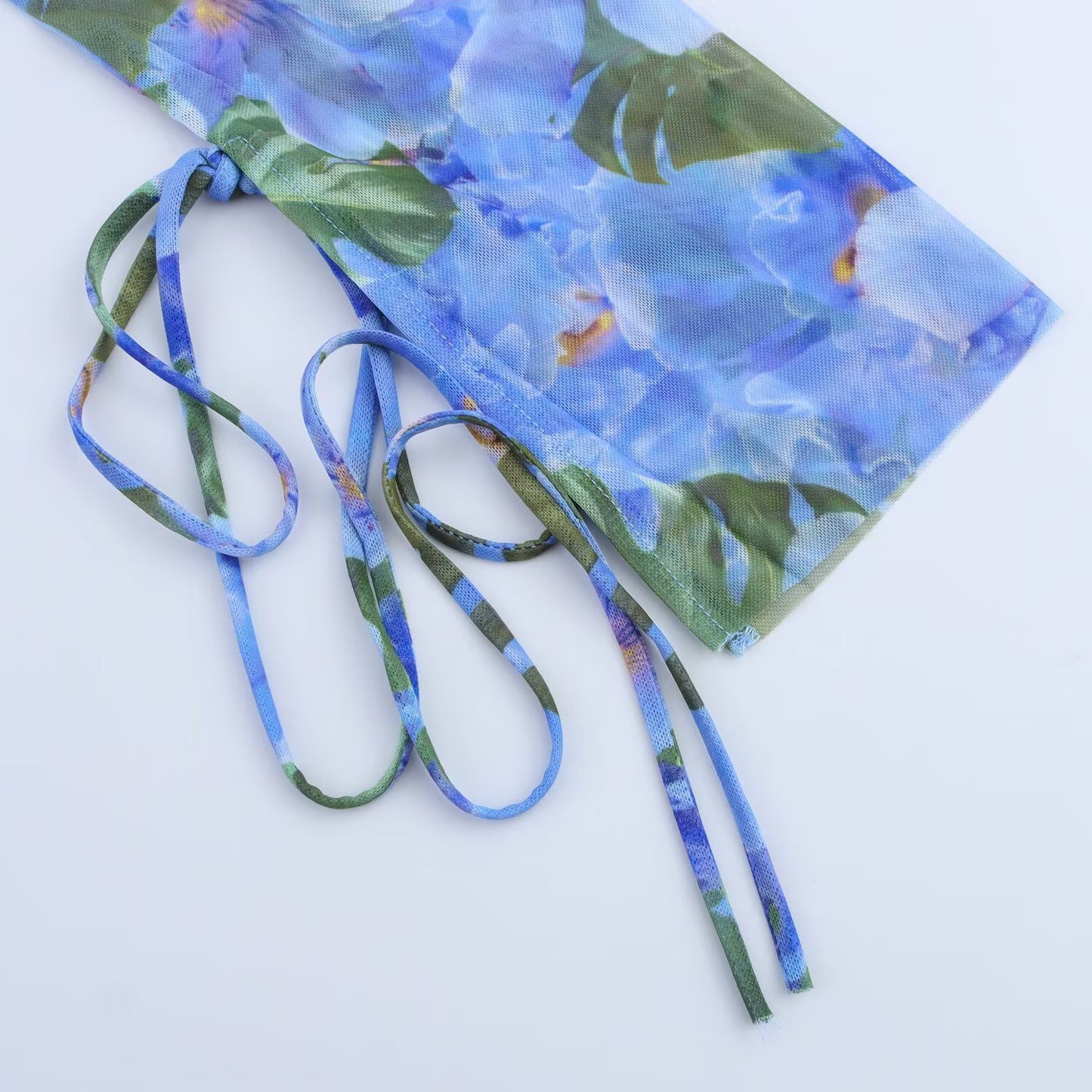 Women's 2025 New Fashion Printed Tulle suspender Mini Dress