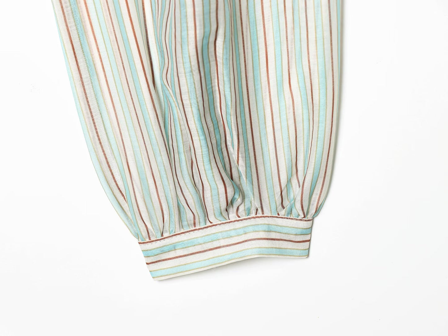 Women's V-neck striped waist cinched shirt