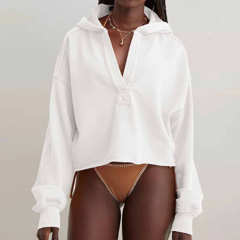 Women's Sweater Pullover V-neck Long-sleeved Coat with Raglan Sleeves Knitted Coat Fitness Exercise Hooded Yoga Clothes