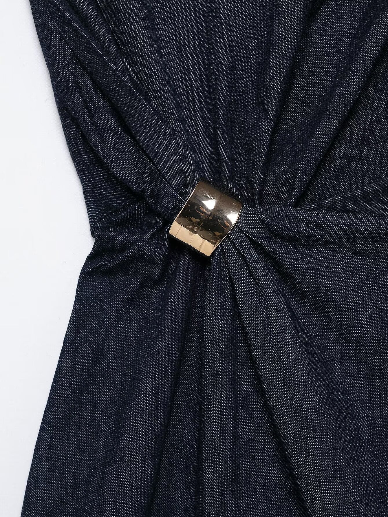 Women's new fashion pleated decoration sleeveless split denim Midi dress