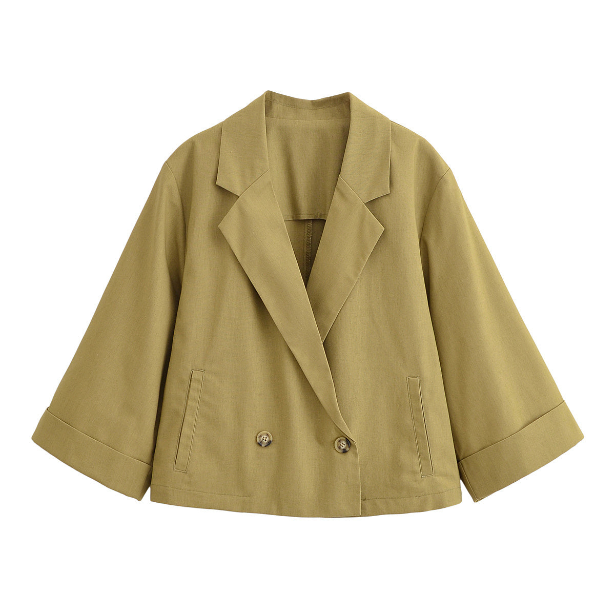 Women's new fashion loose linen blend double breasted suit coat