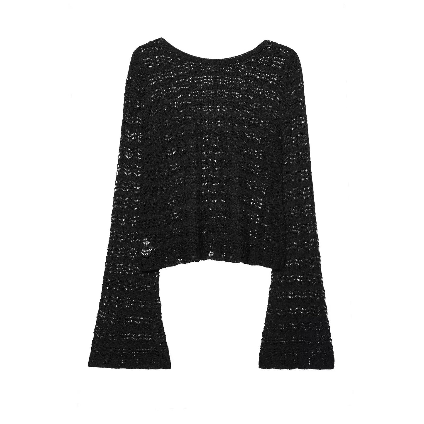 Women's 2025 New Fashion Long Sleeve Jacquard Mesh Short Knitted Top