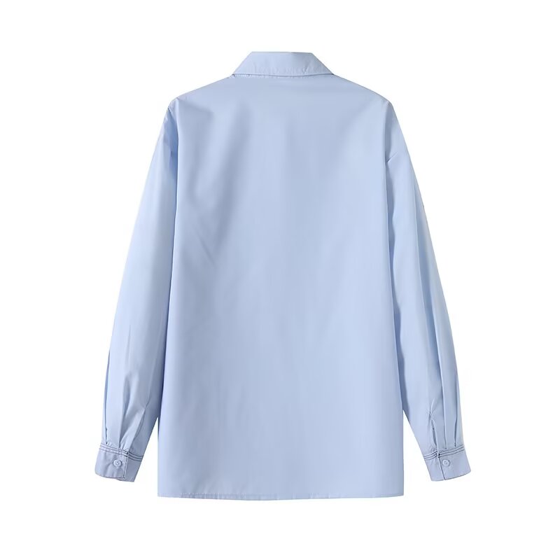 Women's new fashion waist button decoration casual versatile shirt retro long sleeved women's shirt chic top