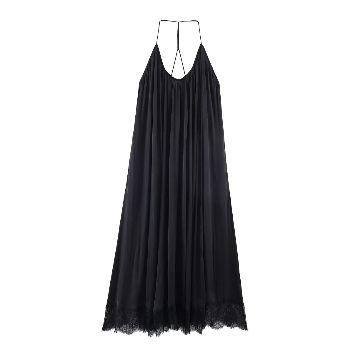 Women's satin textured hanging neck collar dress