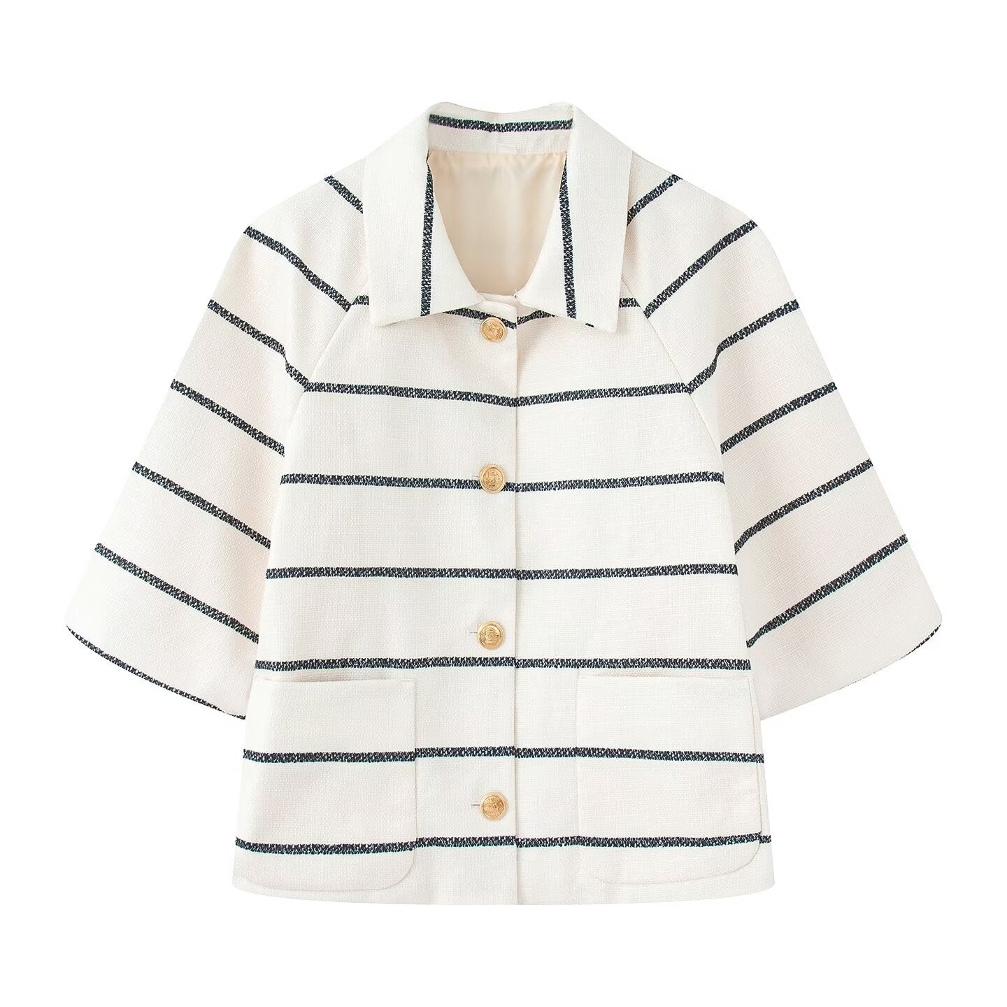 Women's New Fashion Casual Single breasted Short sleeved Striped Top+Shorts Women's suit