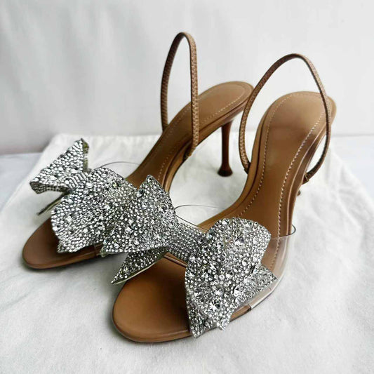 Women's New Fashion Rhinestone Bow Decorated with Transparent Plastic High-heeled Sandals and Open-toed Sandals.